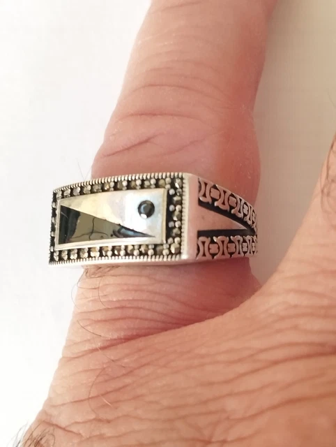 Bague Ancienne En Argent Massif 925 - Taille 52, Pierre Naturelle, Occasion