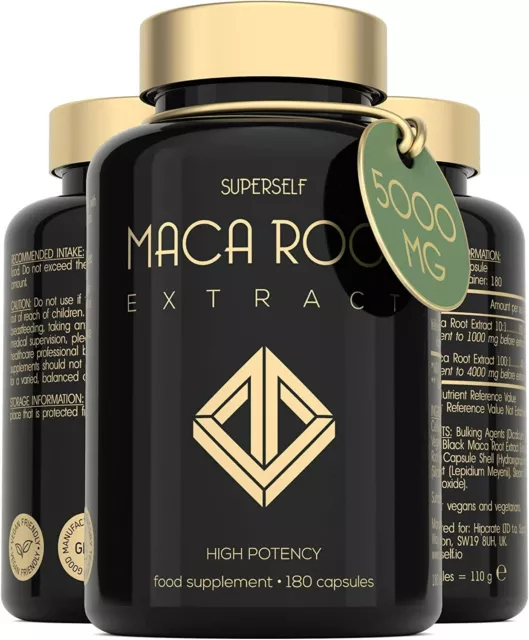 Maca Root 5000mg - 180 Capsules - High Strength Black & Yellow Extract Tablets