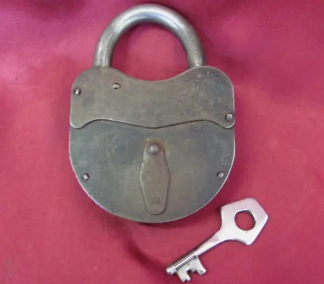 19C. Antique Large Iron Padlock And Key For Door Gate 2