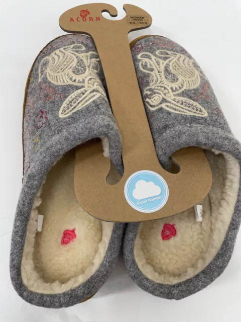 Acorn Womens 9.5-10.5 Forest Mule Slipper Heather Grey Hare Rabbit