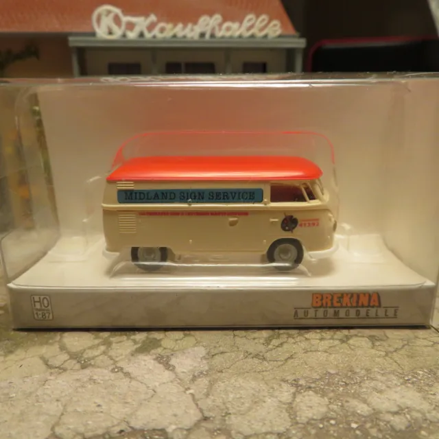 Abverkauf!!!!!!!!! Brekina 1:87 H0 VW T1 b Midland Sign Service 32732 NEU OVP