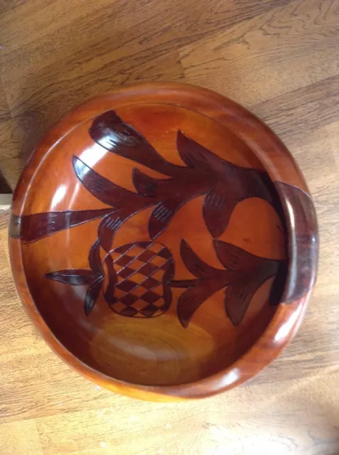 Large and heavy hand carved wooden bowl with five serving bowls