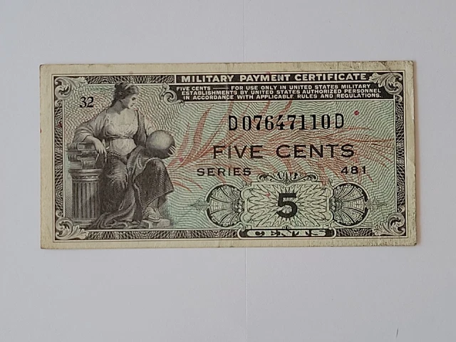 MILITARY PAYMENT CERTIFICATE 5 Cents, Series 481 (226) $19.95 - PicClick