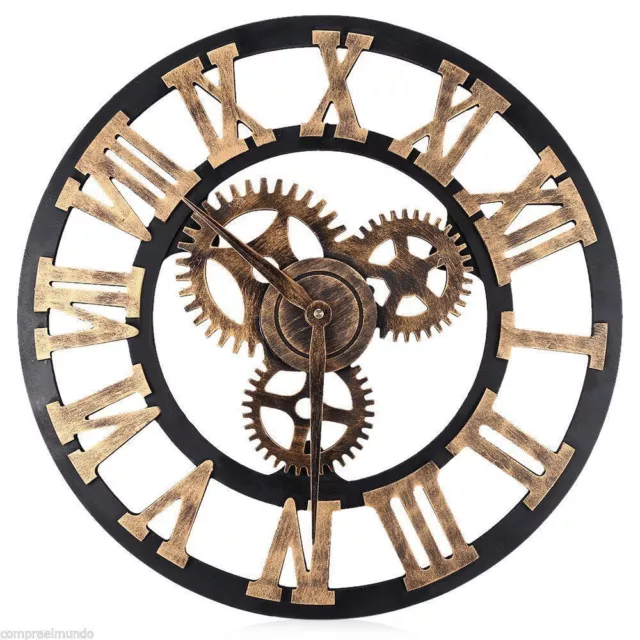Large Wall Clock Handmade Vintage Rustic 60cm Wooden luxury art vintage big gear 3