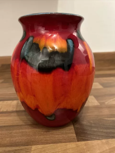 Vintage Poole Volcano Red Orange 16.5cmVase Blue Interior Studio Pottery