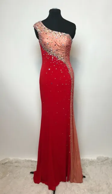 Precious Formals Red Nude Gems Sequins Jersey Prom Formal Gown Dress 6