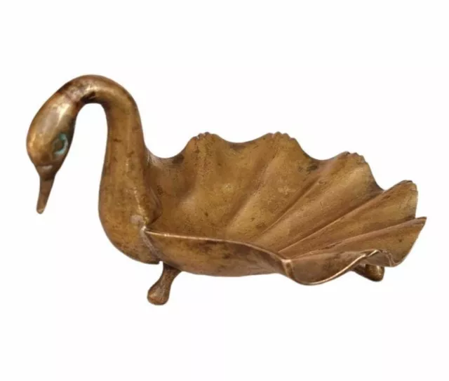 Vintage Old Antique Brass Beautiful Swan Shape Soap / Trinket Dish / Ash Tray