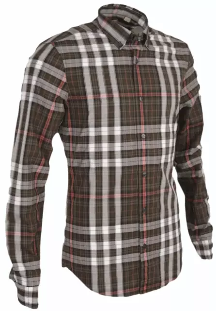 New Burberry Brit Men's Fred Khaki Nova Check Cotton Long Sleeve Shirt Small