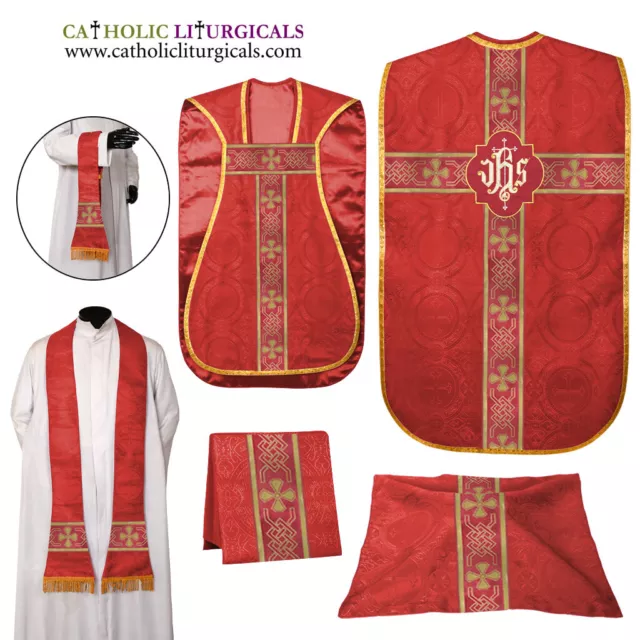 Nuevo Rojo Casulla Fiddleback Vestment & Masa Conjunto De 5 PC