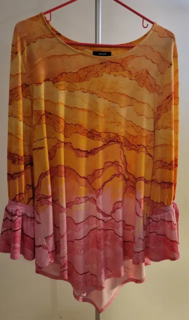 Alfani Tie Sleeve V-Hem Pink Orange Ombre Print Blouse Size XL