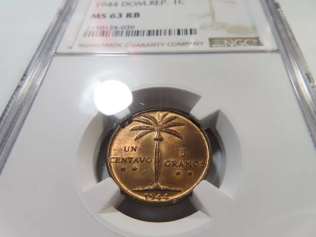 E74 Dominican Republic 1944 Centavo NGC MS-63 Red Brown