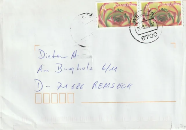 2004 Luxembourg cover sent from Wecker to Remseck Germany