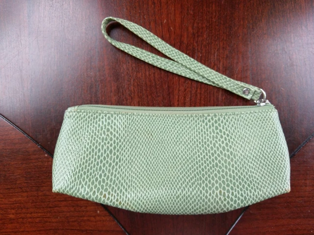 Clinique Make Up Bag Mint Green Embossed Python Snake Print Travel Cosmetic Case