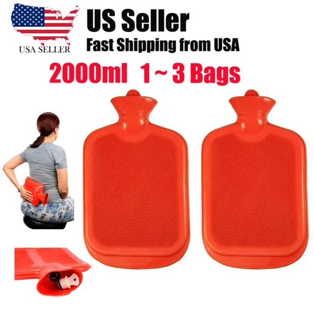 Hot Water Bottle Bag 2000ml 12"x7" Thick Rubber Bag Relax Heat Cold Therapy US