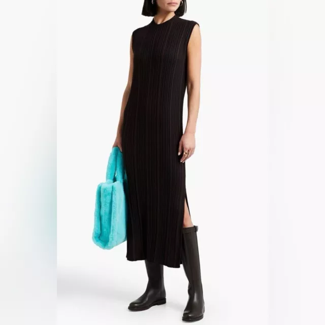 Nadaam Striped Ribbed Silk & Cashmere Blend Sleeveless Midi Dress Women's size M