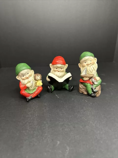Vintage Homco Santa’s Elves Elf Figurines 5205 Set of 3 Christmas Toy Makers 4"