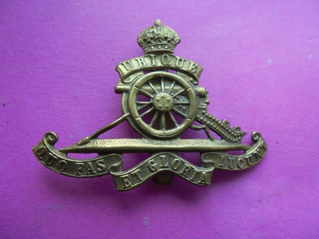 WW1 ERA BRITISH Army Royal Artillery Brass Cap Badge Kings Crown £5.00 ...