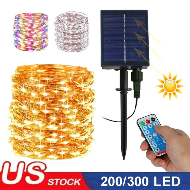 200-300 LED Solar Fairy String Light Copper Wire Outdoor Waterproof Garden Decor