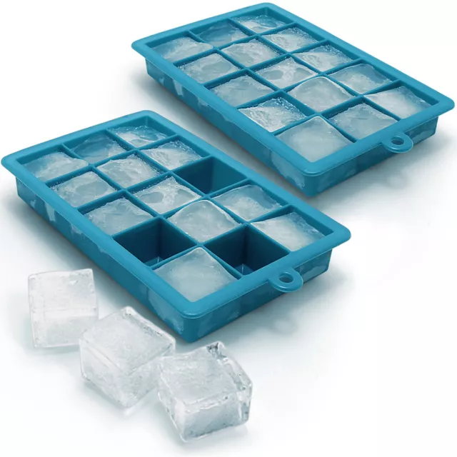 2x Stampo Ghiaccio Silicone 15 Cubetti Ghiaccio Vassoio Ice Cube Formaghiaccio