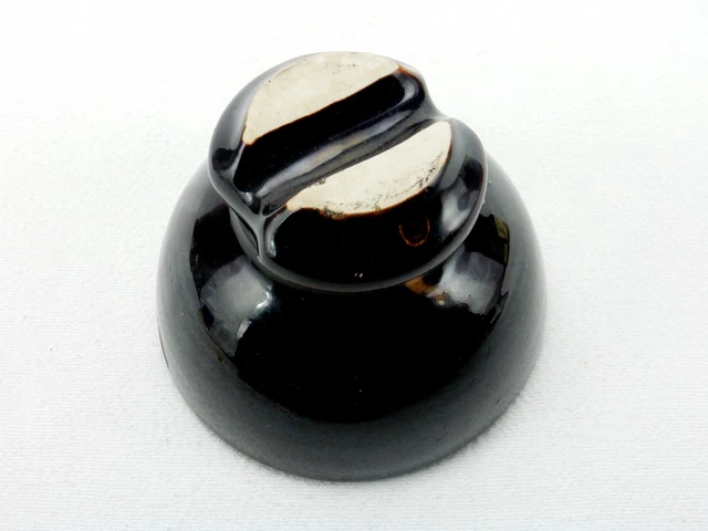 Antique Porcelain Electrical Insulator, High Voltage, Deep Brown/Black, #INSBN03 5