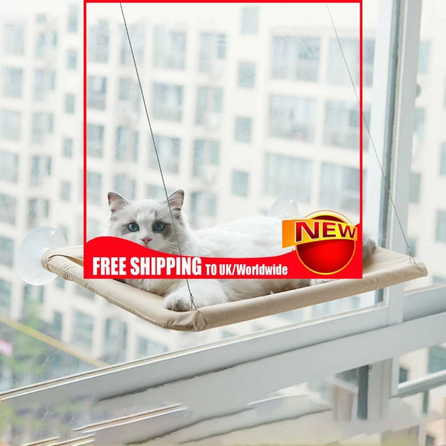 Cómodas camas para gatos con ventana montadas para gatos nidos colgantes para gatitos (caqui)
