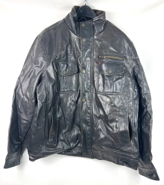 Levis Mens Faux Black Leather Coat Jacket Bomber Trucker Biker Size XXL 2XL