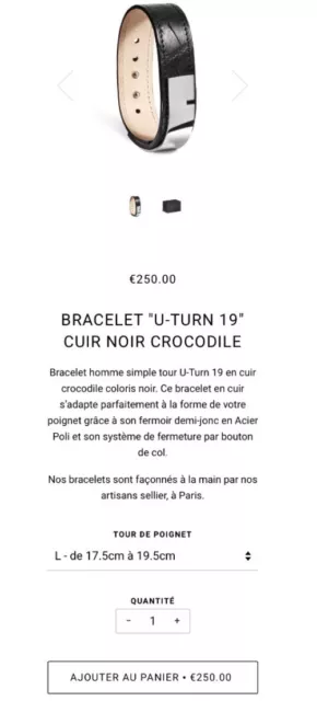 Parisian  Luxury Brand Ursul Hand Made Paris  Men's Leather Crocodile Bracelet L