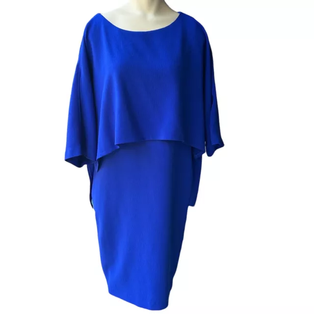 Adrianna Papell Women's Sheath Dress Blue Draped Blouson Size 10 Cape Sleeve