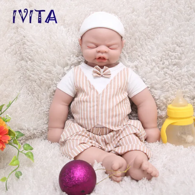 IVITA 19'' Silicone Reborn Baby Boy Doll Real Eyes Closed Lifelike Silicone Doll