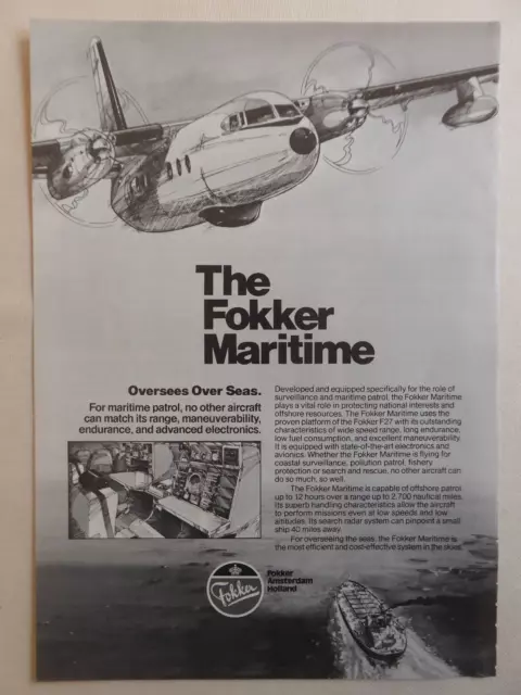 10/1984 Pub Fokker Aircraft Holland Fokker F27 Maritime Mpa Original Ad