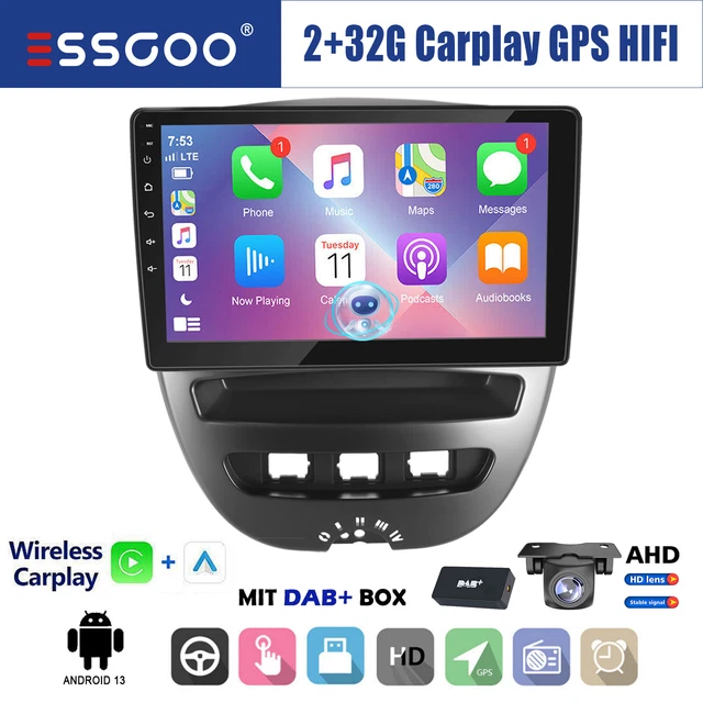 2G+32G Autoradio Pour Peugeot 107 Toyota Aygo Citroen C1 2005-2014 Avec CarPlay Sans Fil Android Auto,Écran 10 Pouces Android 13 Radio Voiture Avec GPS Bluetooth WiFi FM/RDS USB+Caméra De Recul