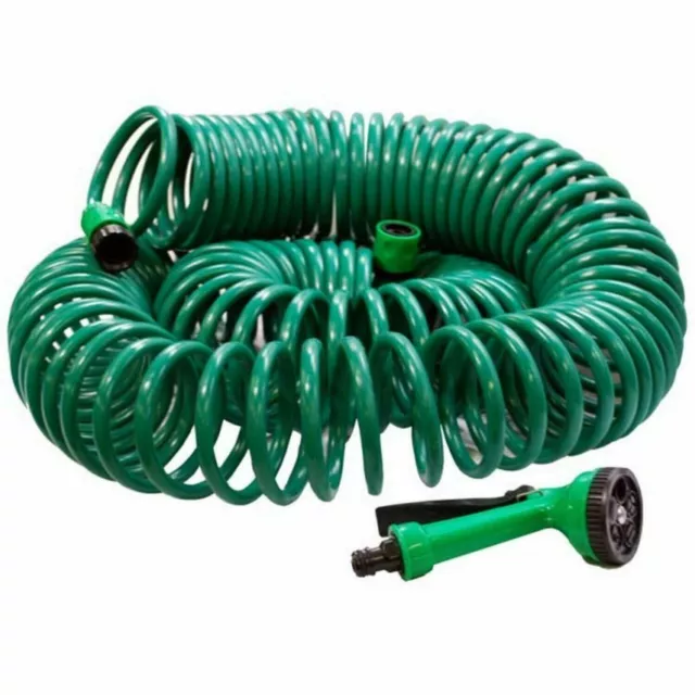 10M 15M 30M Retractable Coil Hose Pipe Reel Water Spray Gun Nozzle Garden Patio