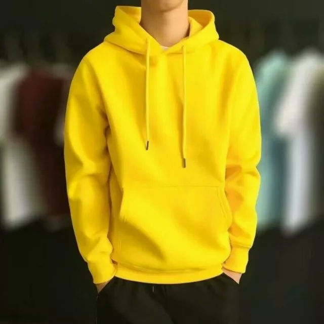 UOMO FELPA CON Cappuccio Larga Solido Colore Caldo Top Pullover