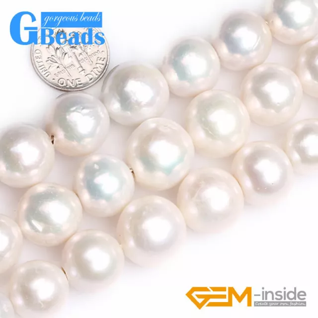 Natural Grade AAA Freshwater White Pearl Near Round Beads Free Shipping 15"