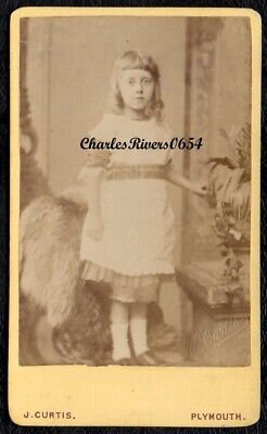 Cdv Young Girl Pretty Dress Fashion Victorian Antique Photo Curtis Of Plymouth