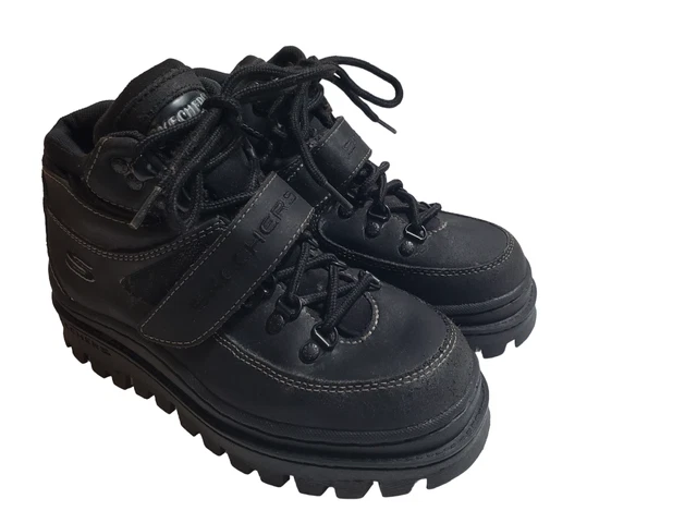 Skechers Jammers VTG 90s Y2K Chunky Platform Shoe Boots Womens 8 Black Leather