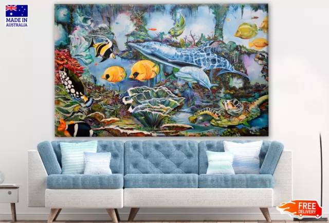 Fish Underwater Colorful Painting Wall Canvas Home Decor Australian Made Quality