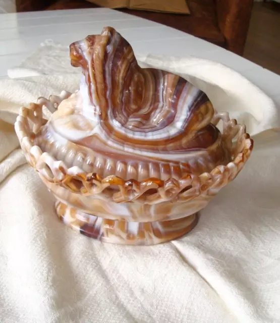 Rare Vintage Imperial Glass Carmel Caramel Slag Nesting LION Candy Dish Pat 1889