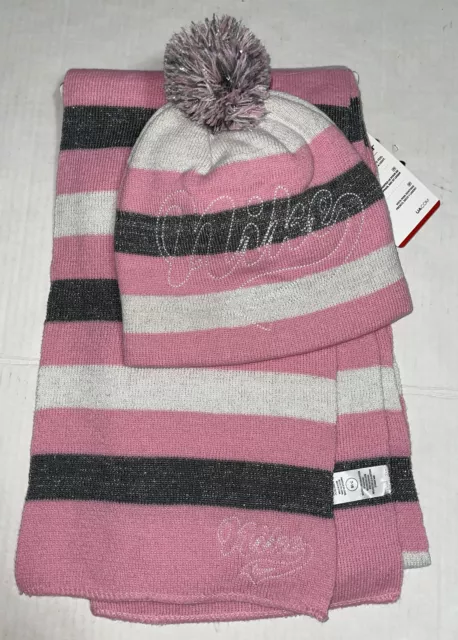 NEW NIKE GIRLS Hat & Scarf Set Stripes Pink 7-16