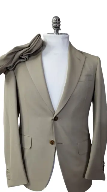 Oxxford Clothes Mens Suit Khaki English Gabardine Bespoke 40R pants 30W x 31L