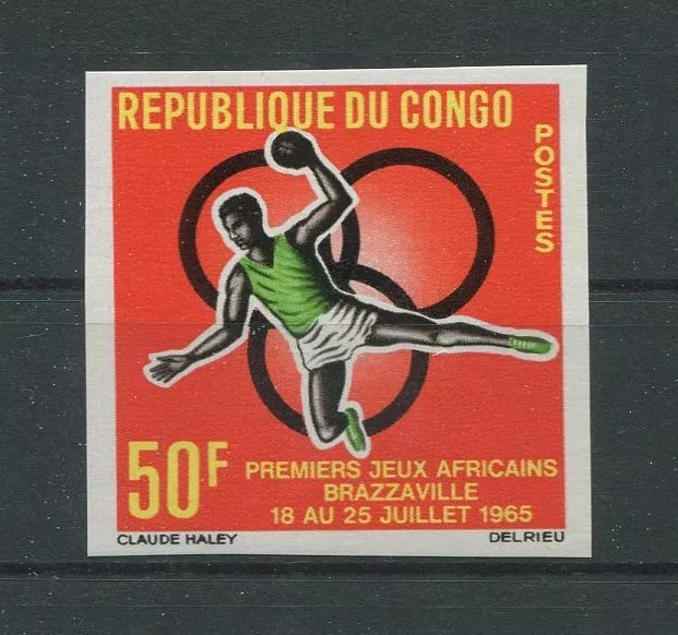 CONGO AFRICAN-GAMES 1965 UNGEZÄHNT HANDBALL SPORTS IMPERF NOT DENTELE RARE h1282