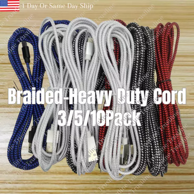 Bulk Lot Braided USB Cable For iPhone 14/13/12/11/XS/XR/8/7/6/5 Fast Charge Cord