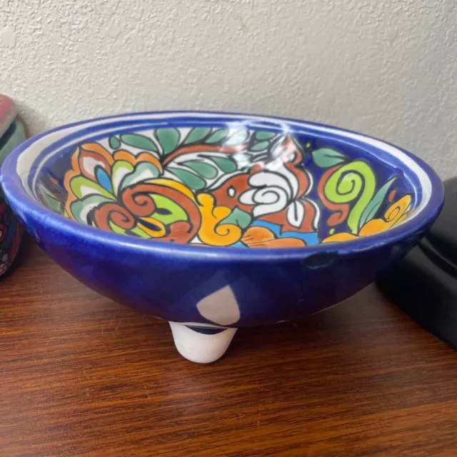 Mexican glazed pottery talavera trinket hand painted molcajete salsa clay bowl