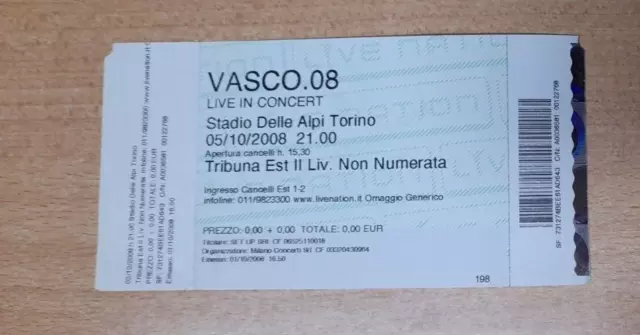 Biglietto Concerto VASCO ROSSI Vasco 08 Live in Concert,TORINO,05/10/2008