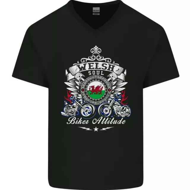 Welsh Soul Biker Attitude Bike Motorcycle Mens V-Neck Cotton T-Shirt