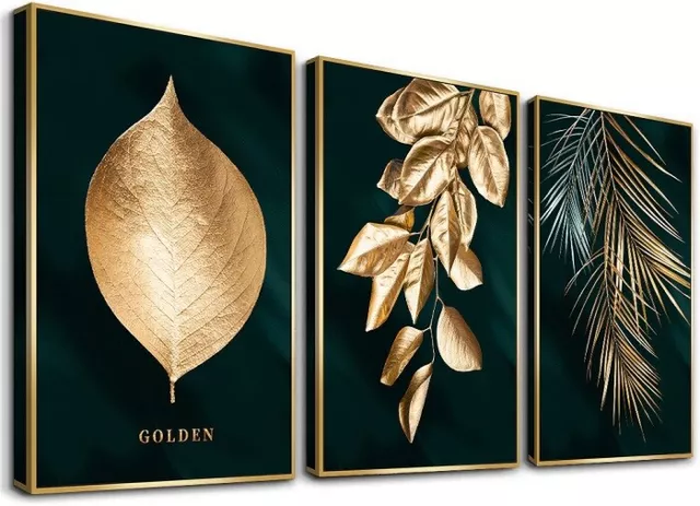 Bilder Leinwand Blätter gold 4414 auf Rahmen Wandbild Visario 120x80cm