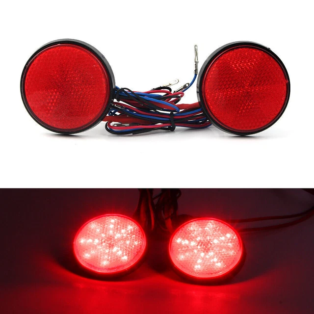2x 24 LED Universal Round Red Reflector Light Tail Brake Turn Signal Motorcycle