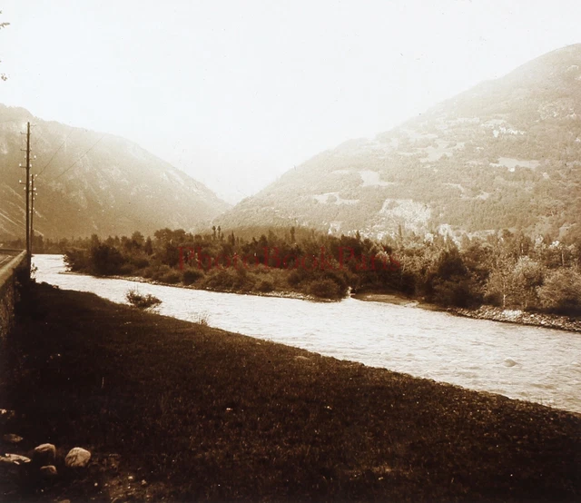France Montagne Rivière c1910 Photo Plaque de verre Stereo Vintage P29L10n6