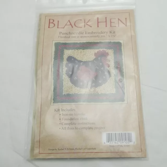 Black Hen Chicken Punch Needle Embroidery Kit design by Rachel T. Pellman NIP