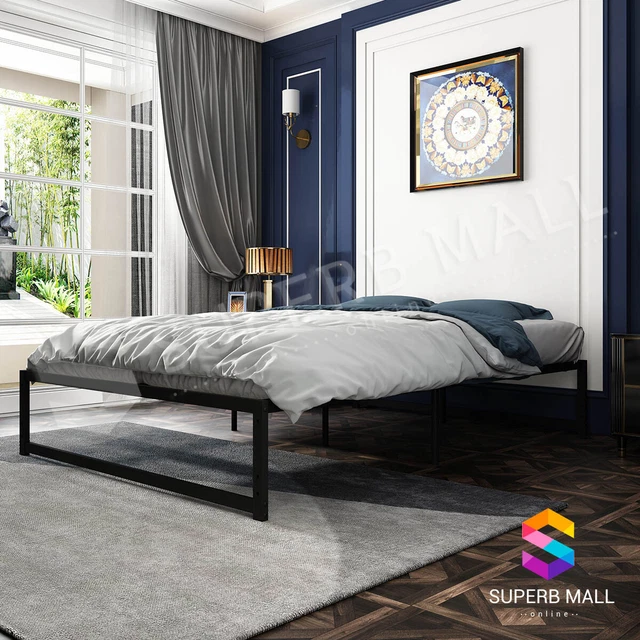 Metal Bed Frame Mattress Base Platform Heavy Duty Steel Slat Bed Queen Size